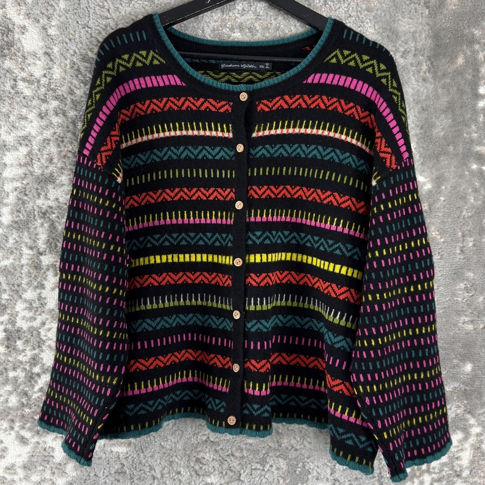 Gudrun Sjoden Size XXL Aztec Wool Hemp Casual Button Cardigan Sweater Colorful